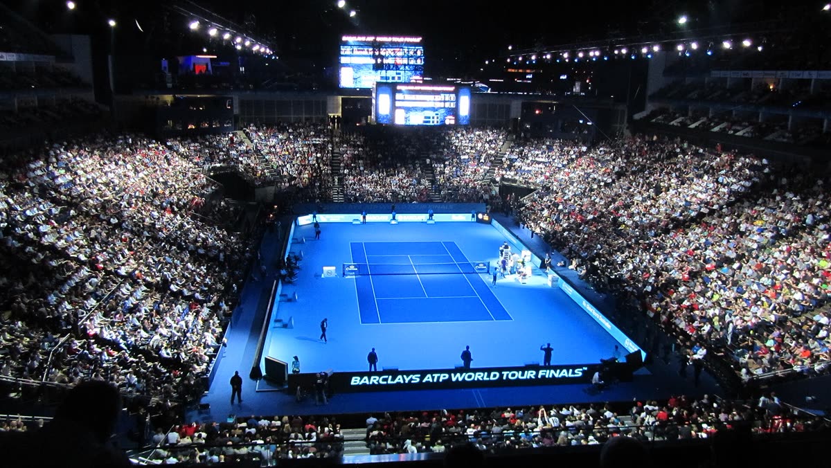 O2 Arena court during the ATP Finals final, Djokovic vs Federer